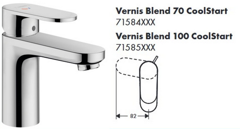 HG 71 585 000 Vernis Blend Смеситель для раковины 88 мм, со сливным гарнитуром, CoolStart, 5 л/мин