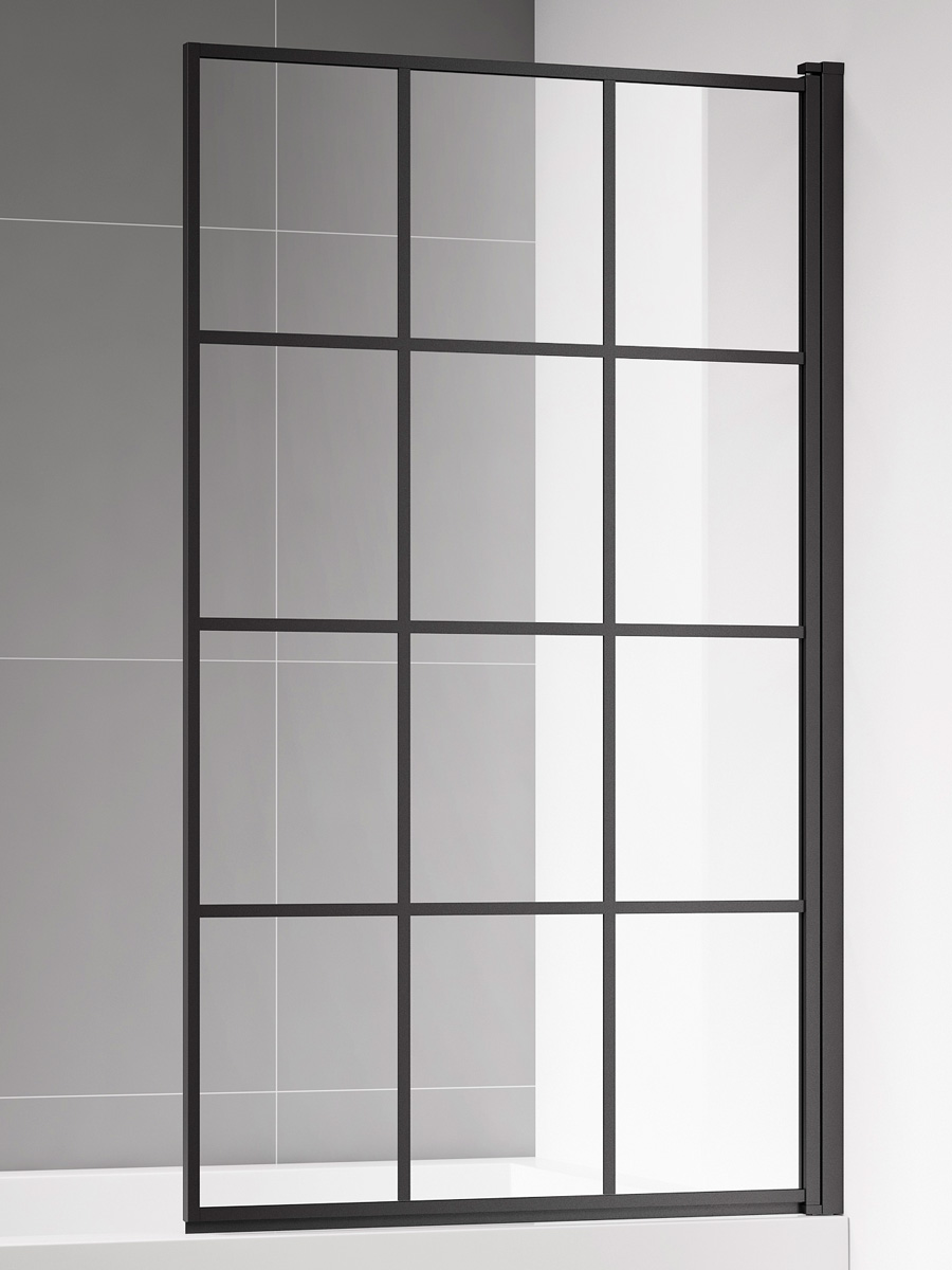 Шторка на ванну 800*1400мм, стекло 6мм, цвет профиля матовый черный. Вертикальные и горизонтальные