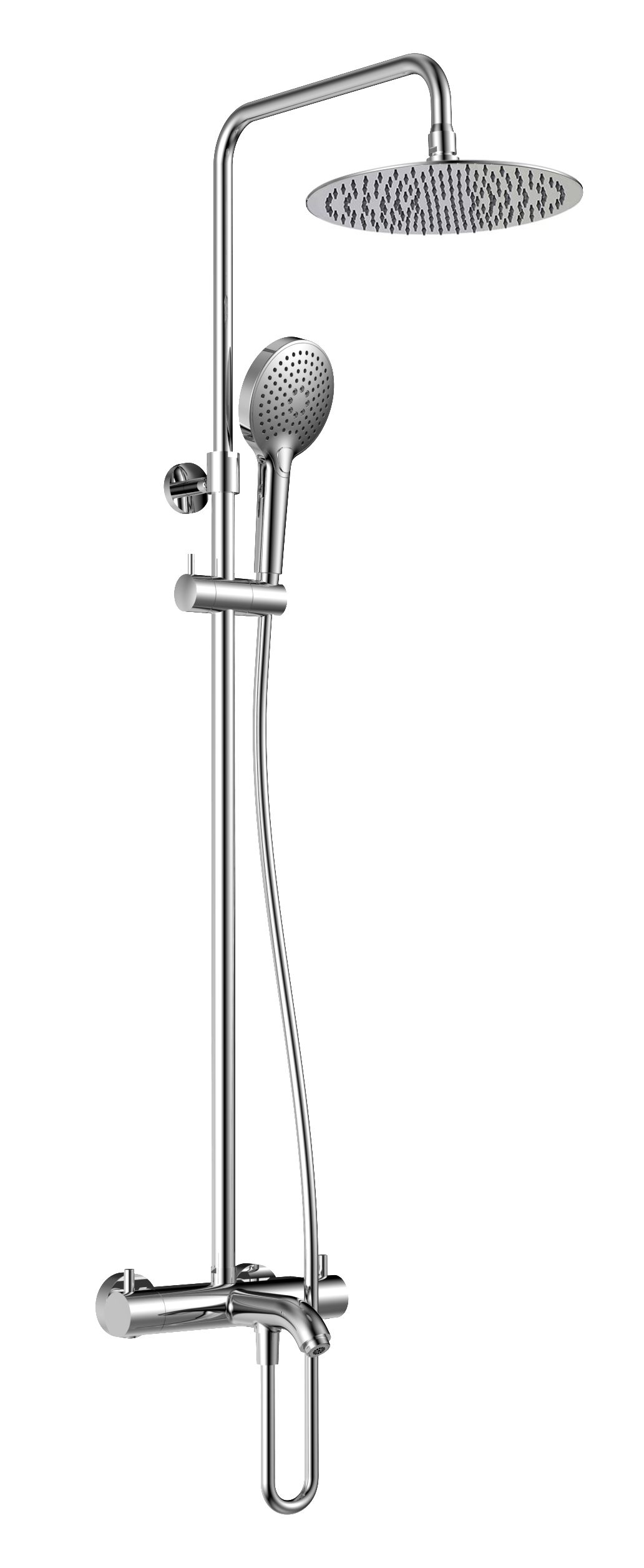 AQM8008CR Душ. сист. для ванны, с терм., Ø250, лейка 3 реж, высота 1100-1500мм, Хром