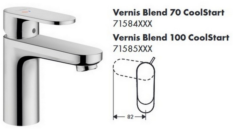 HG 71 584 000 Vernis Blend Смеситель для раковины 71 мм, со сливным гарнитуром, CoolStart, 5 л/мин