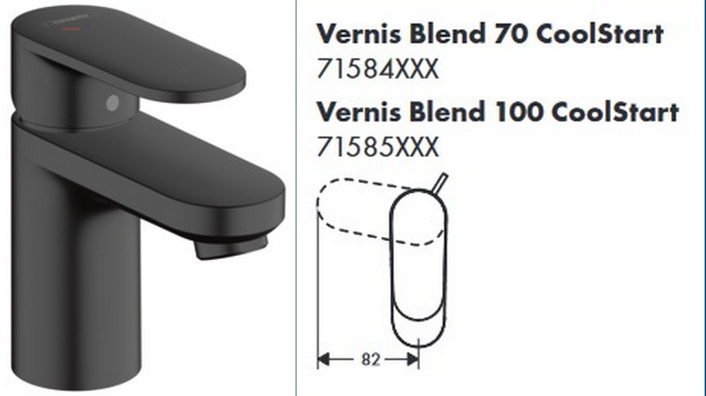 HG 71 584 670 Vernis Blend Смеситель для раковины 71 мм, со сливным гарнитуром, CoolStart, 5 л/мин