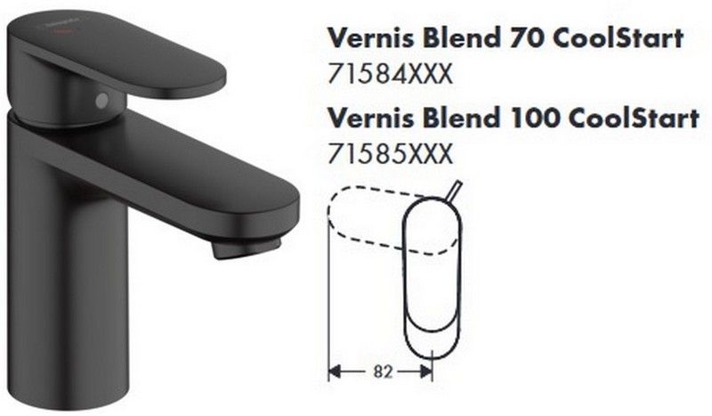 HG 71 585 670 Vernis Blend Смеситель для раковины 88 мм, со сливным гарнитуром, CoolStart, 5 л/мин