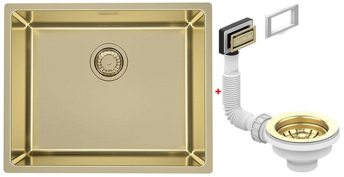 Alv 1120902 Kombino 50 Mon Gold Мойка F/S, r15, 1 чаша, 1 мм, SAT, 3½", 542х442х195 мм+выпуск шк 600