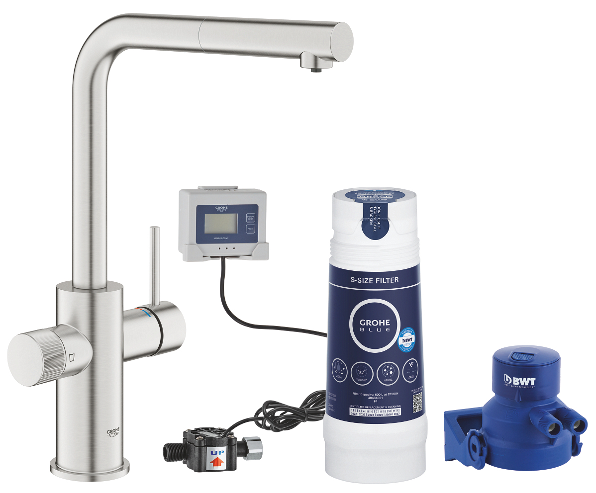 Grohe 30 579 DC0 Blue Pure Смеситель для кухни 331 мм, под питьевую воду, выдвижной Г излив + фильтр