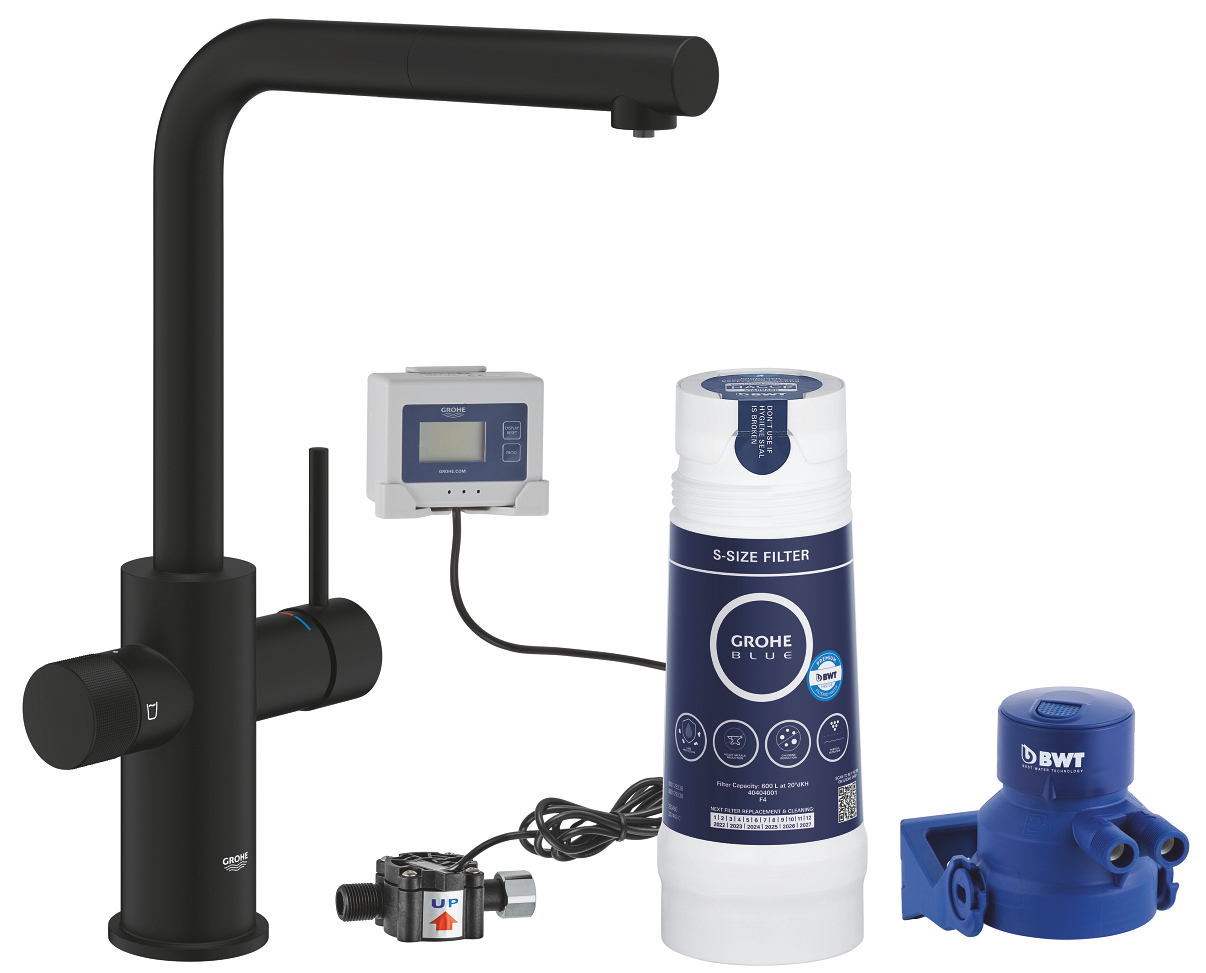 Grohe 30 579 KF0 Blue Pure Смеситель для кухни 331 мм, под питьевую воду, выдвижной Г излив + фильтр