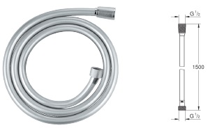 Grohe 26 346 001 Silverflex Душевой шланг 1500 мм гладкий, TwistStop, Long-Life, 12Бар G 1/2 x 1/2