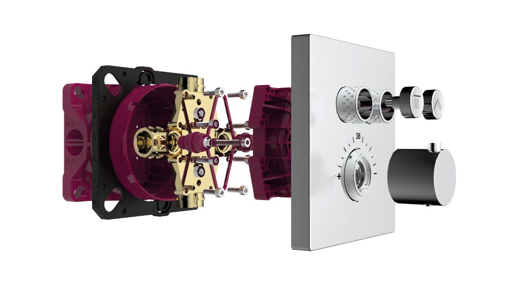 AQM8801CR Встраиваемый термостат с регулировкой напора на 2 потр., хром