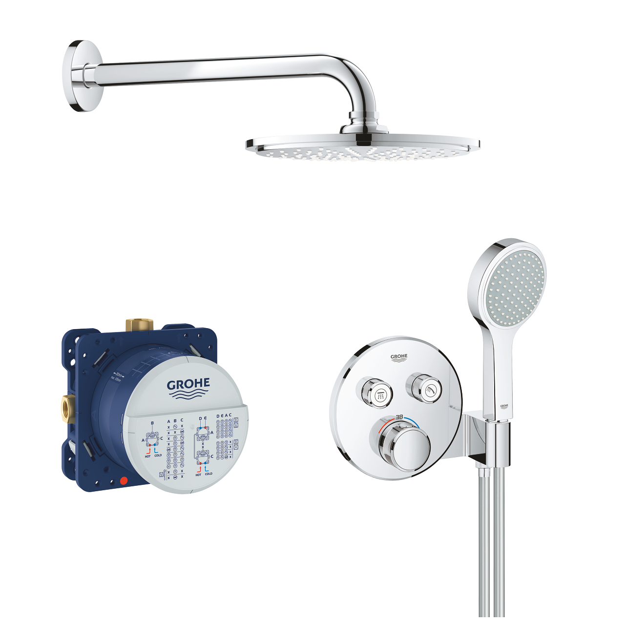 Grohe 34 743 000 Grohtherm Набор для комплектации душа: терм. на 2 потр., Ø210/115 мм, 1/1 режим